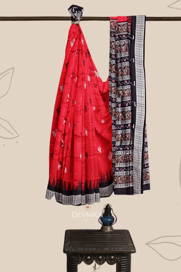 Red_Silk_Bomkai_Handloom_Saree_For_Women