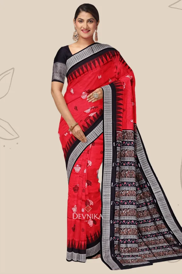 Red_Silk_Bomkai_Handloom_Saree_For_Women
