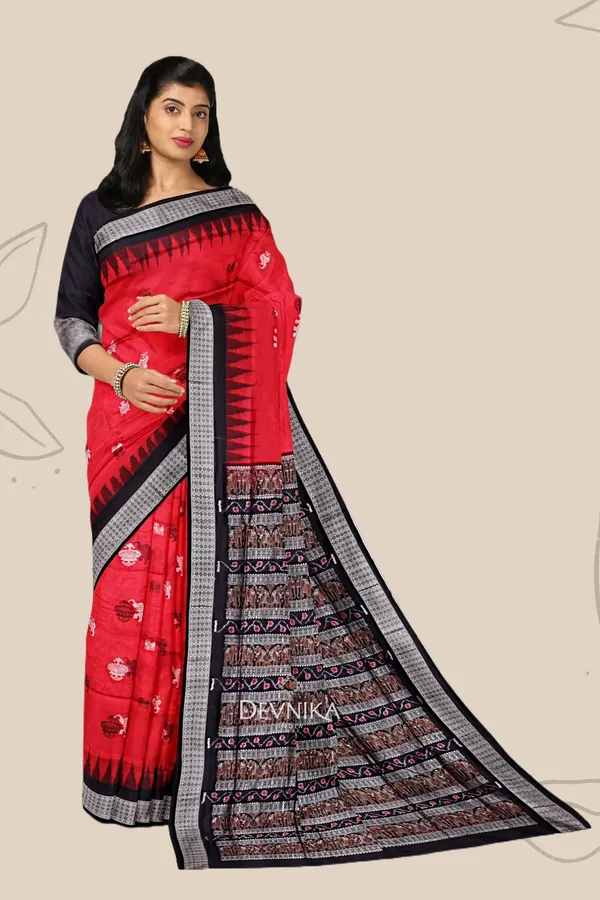 Red_Silk_Bomkai_Handloom_Saree_For_Women