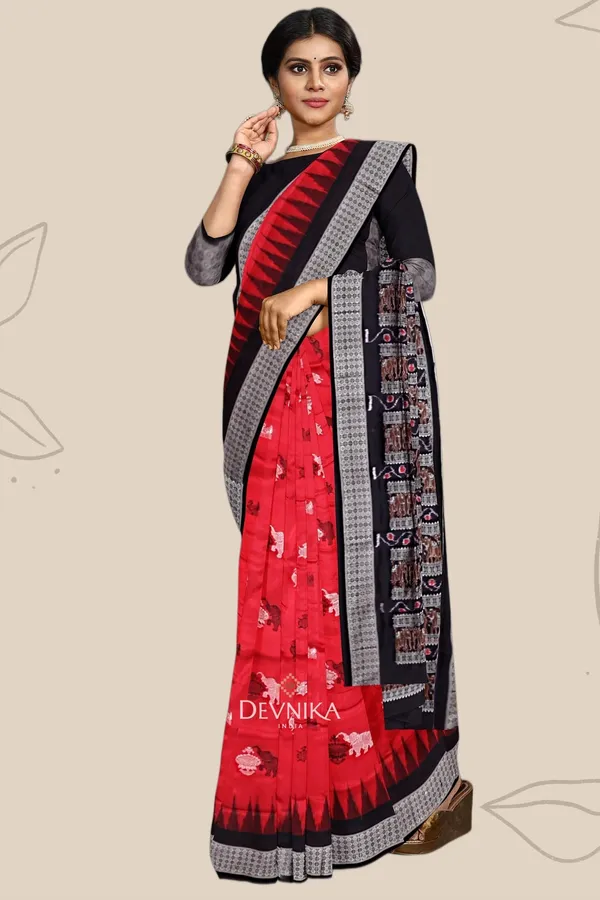 Red_Silk_Bomkai_Handloom_Saree_For_Women