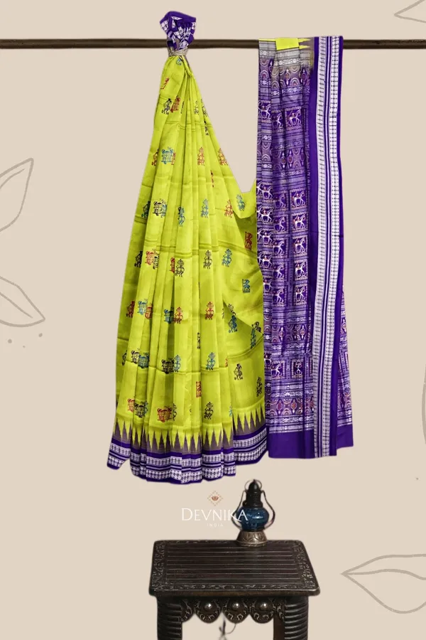 Lemon_Green_Silk_Teracota_Bomkai_Handloom_Saree_For_Women