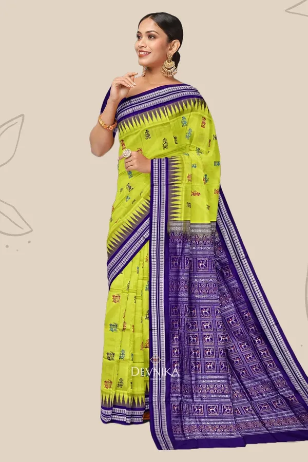Lemon_Green_Silk_Teracota_Bomkai_Handloom_Saree_For_Women