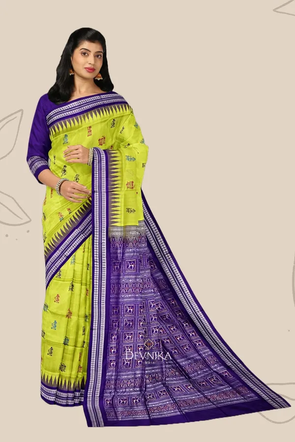 Lemon_Green_Silk_Teracota_Bomkai_Handloom_Saree_For_Women