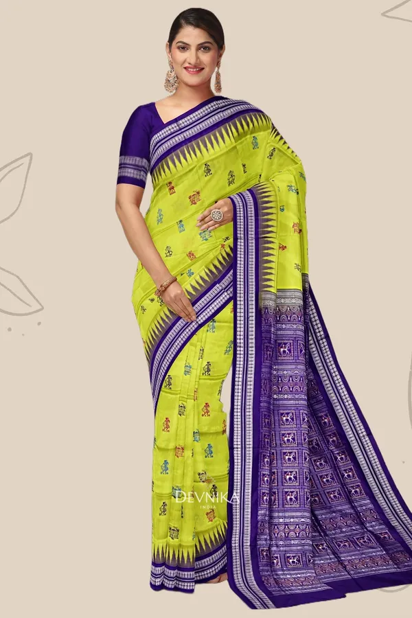 Lemon_Green_Silk_Teracota_Bomkai_Handloom_Saree_For_Women