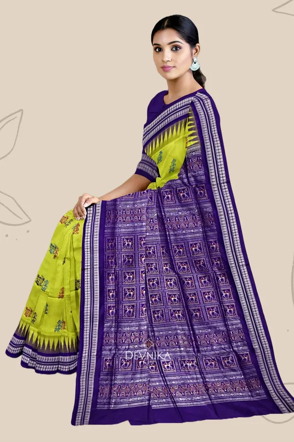 Lemon_Green_Silk_Teracota_Bomkai_Handloom_Saree_For_Women
