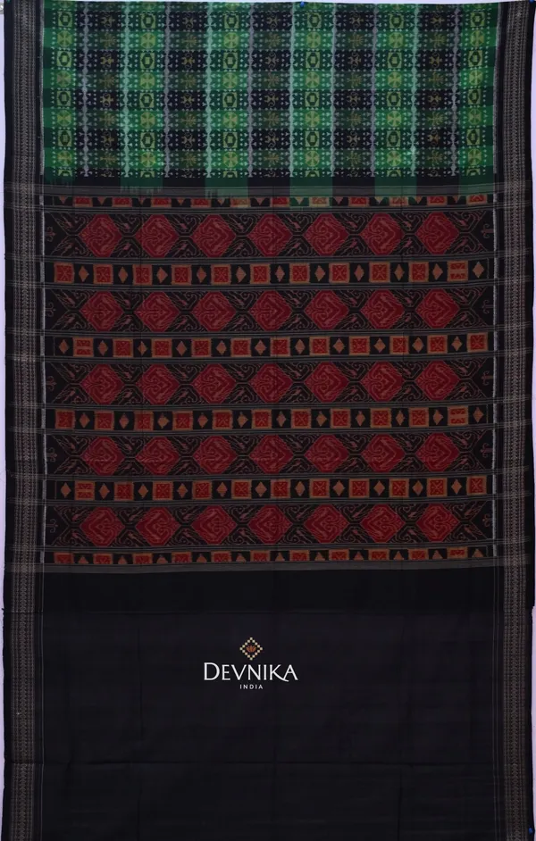 Green_Golden_Cotton_Handloom_Teracota_Bandha_Saree_For_Women