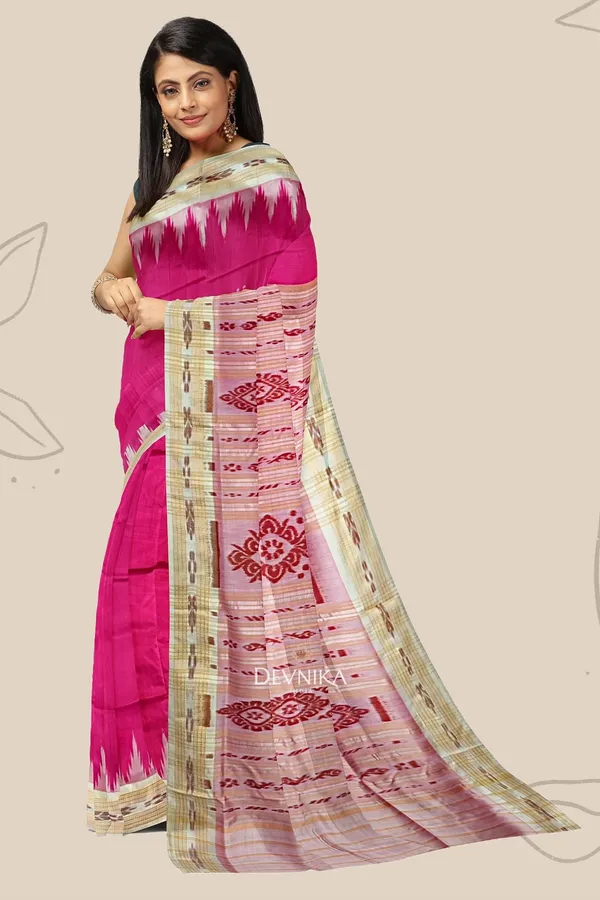 Pink_Silk_Big_Temple_Border_Khandua_Pata_Saree_For_Women