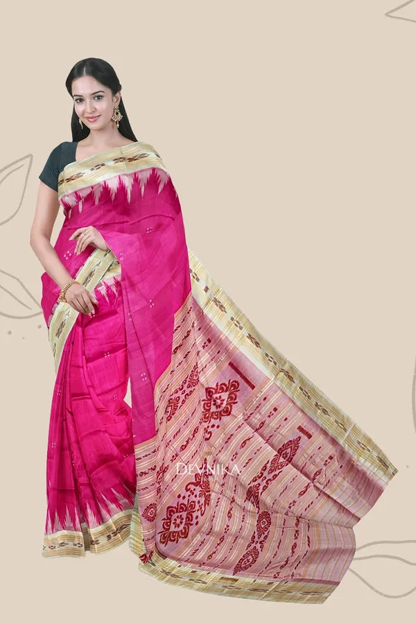 Pink_Silk_Big_Temple_Border_Khandua_Pata_Saree_For_Women