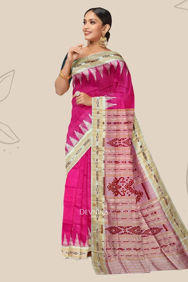 Pink_Silk_Big_Temple_Border_Khandua_Pata_Saree_For_Women