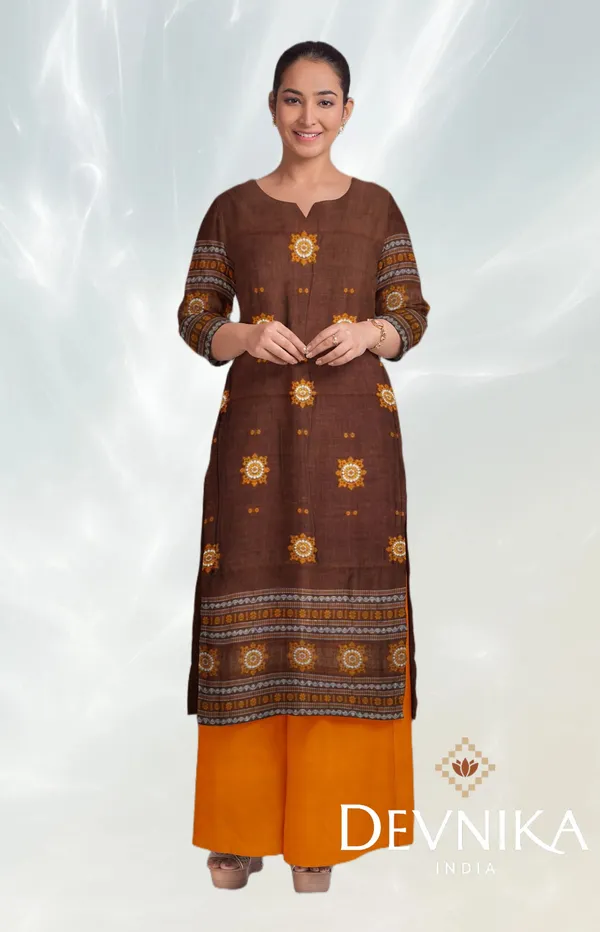 Deep_Brown_Color_Top_With_Yellow_Color_Pant_&_Dupatta