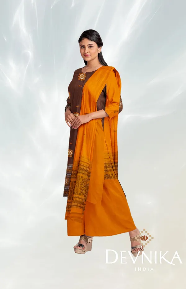 Deep_Brown_Color_Top_With_Yellow_Color_Pant_&_Dupatta