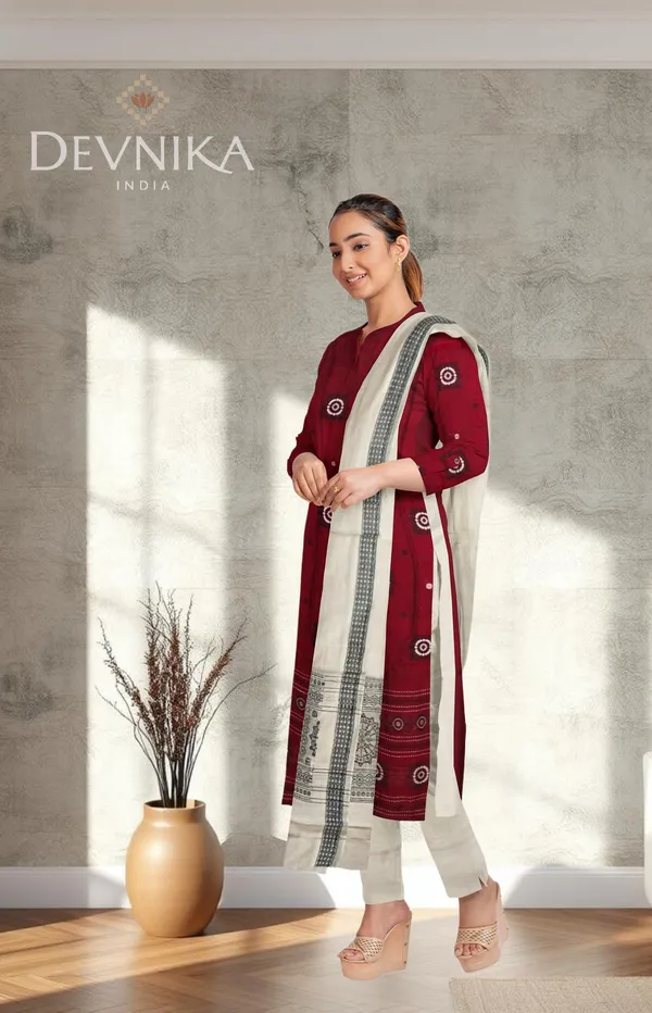 Maroon_Color_Top_With_White_Color_Pant_&_Dupatta