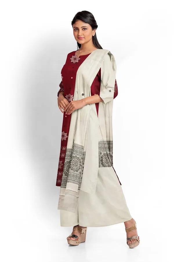 Deep_Maroon_Color_Top_With_White_Color_Pant_&_Dupatta