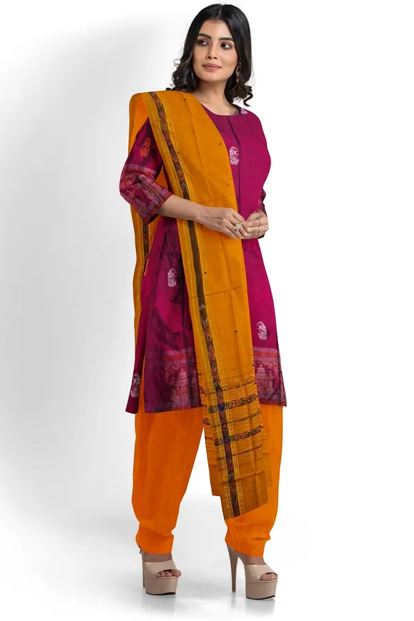 Deep_magenta_Color_Top_With_Yellow_Color_Pant_&_Dupatta