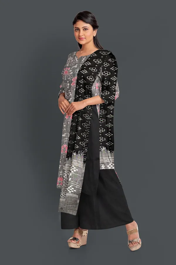 Steel_Color_Top_With_Black_Color_Pant_&_Dupatta