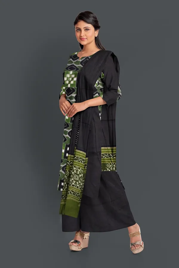 Black_Color_Top_With_Black_Color_Pant_&_Olive_Green_Color_Dupatta