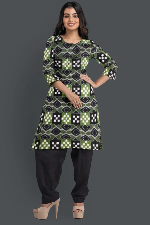Black_Color_Top_With_Black_Color_Pant_&_Olive_Green_Color_Dupatta
