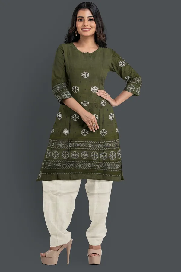 Dark_Olive_Green_Color_Top_With_White_Color_Pant_&_Dupatta