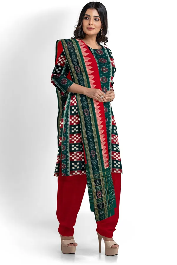 Green_Color_Top_With_Red_Color_Pant_&_Dupatta