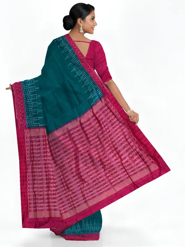 Teal_Green_Silk_Handloom_Bandha_Sambalpuri_Saree_For_Women