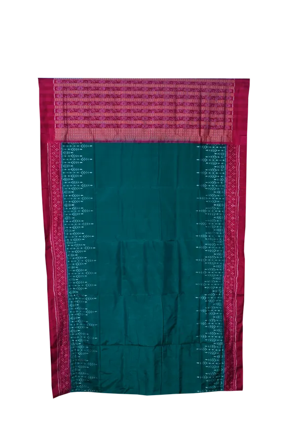 Teal_Green_Silk_Handloom_Bandha_Sambalpuri_Saree_For_Women