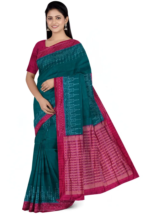Teal_Green_Silk_Handloom_Bandha_Sambalpuri_Saree_For_Women