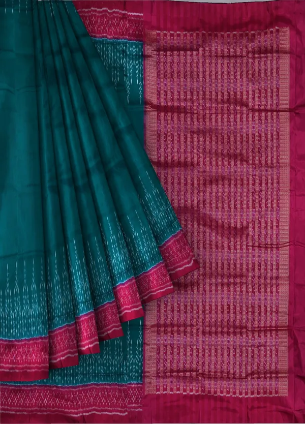 Teal_Green_Silk_Handloom_Bandha_Sambalpuri_Saree_For_Women