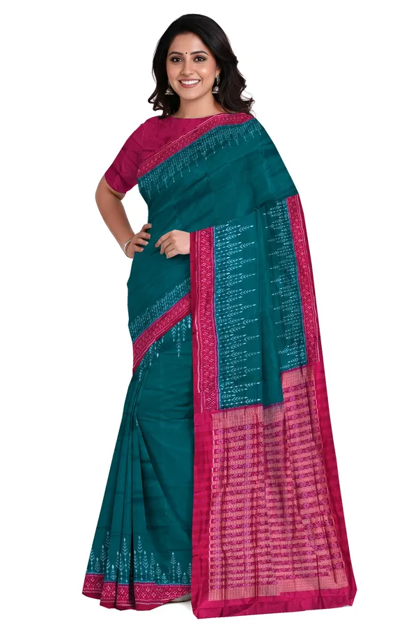 Teal_Green_Silk_Handloom_Bandha_Sambalpuri_Saree_For_Women
