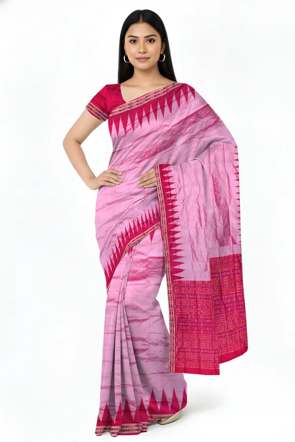 Rose_Pink_Silk_Handloom_Temple_Border_Sambalpuri_Saree_For_Women