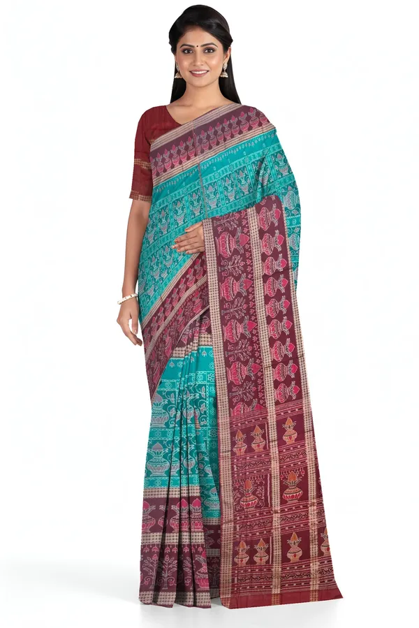 Teal_Cotton_Handloom_Body_Bandha_Saree_For_Women