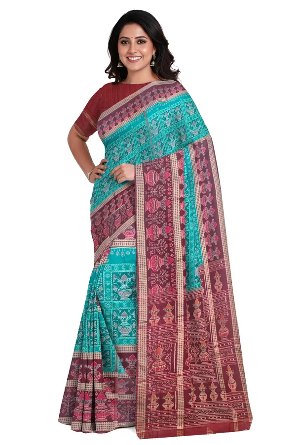 Teal_Cotton_Handloom_Body_Bandha_Saree_For_Women