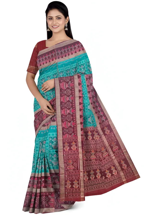 Teal_Cotton_Handloom_Body_Bandha_Saree_For_Women