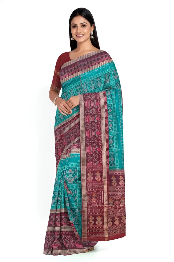 Teal_Cotton_Handloom_Body_Bandha_Saree_For_Women