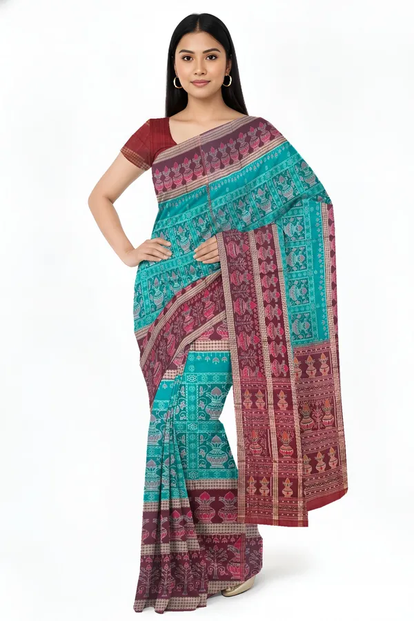 Teal_Cotton_Handloom_Body_Bandha_Saree_For_Women