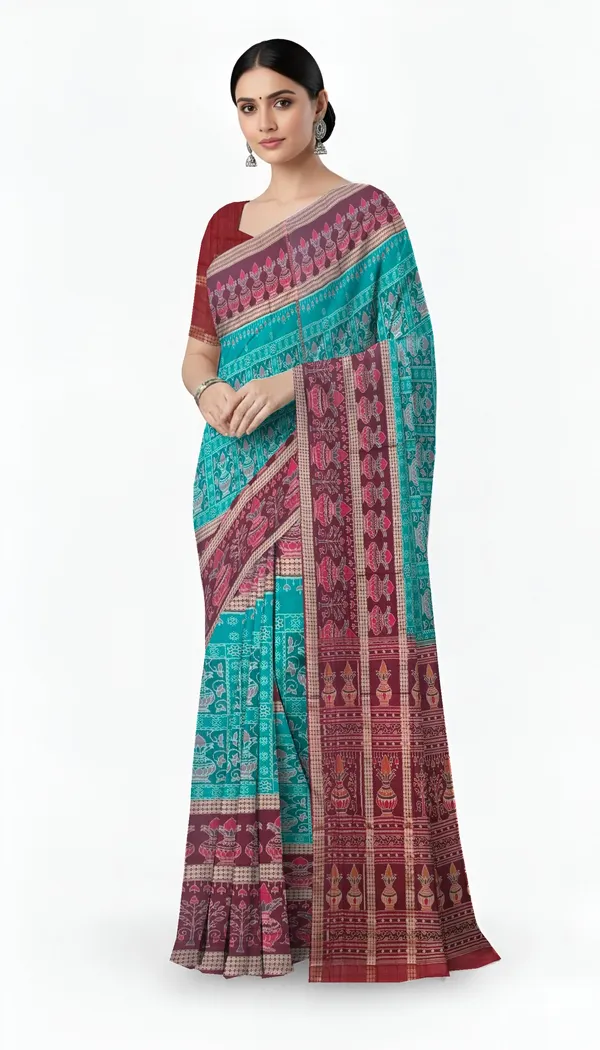Teal_Cotton_Handloom_Body_Bandha_Saree_For_Women