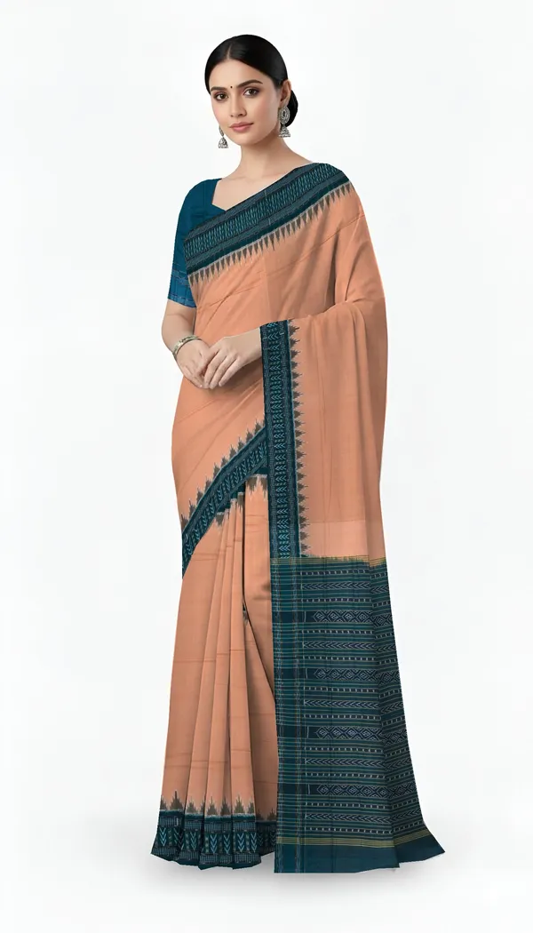 Dark_Chandan_Cotton_Handloom_Big_Border_Bandha_Saree_For_Women