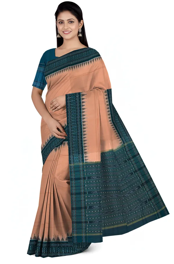 Dark_Chandan_Cotton_Handloom_Big_Border_Bandha_Saree_For_Women