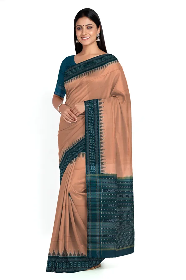 Dark_Chandan_Cotton_Handloom_Big_Border_Bandha_Saree_For_Women