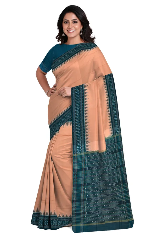 Dark_Chandan_Cotton_Handloom_Big_Border_Bandha_Saree_For_Women