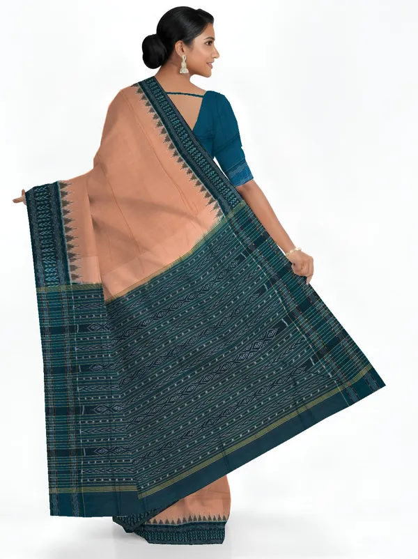 Dark_Chandan_Cotton_Handloom_Big_Border_Bandha_Saree_For_Women