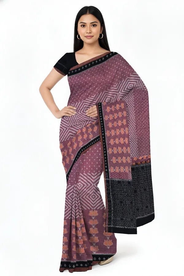 Deep_Maroon_Cotton_Body_Bandha_Gi_Tagged_Odisha_Handloom_Saree_For_Women