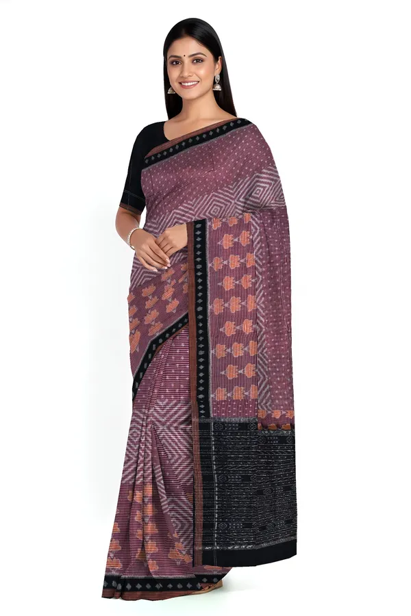 Deep_Maroon_Cotton_Body_Bandha_Gi_Tagged_Odisha_Handloom_Saree_For_Women
