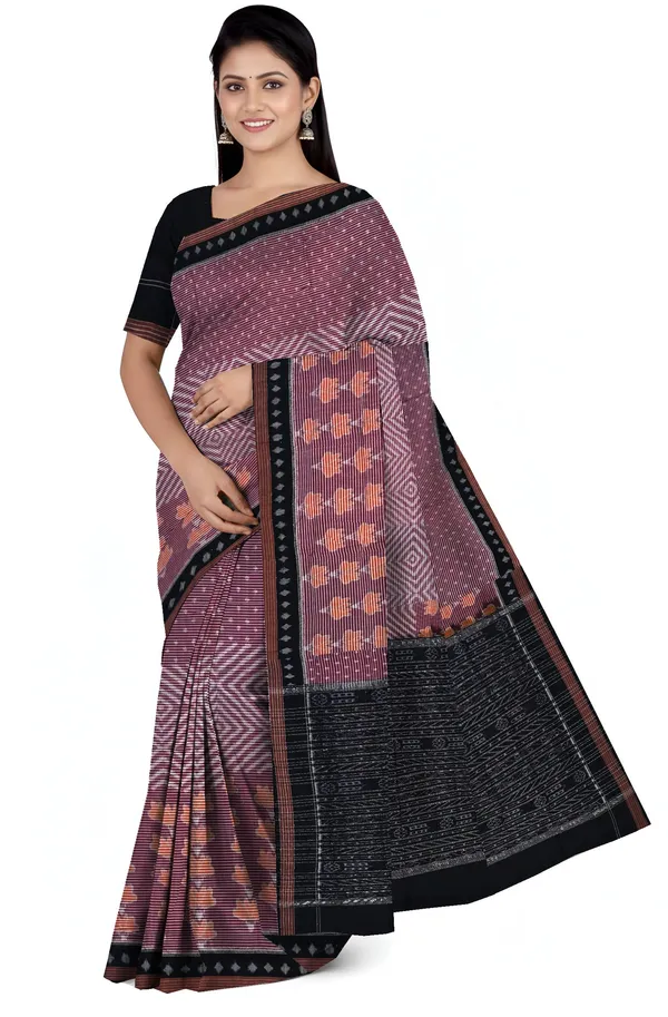 Deep_Maroon_Cotton_Body_Bandha_Gi_Tagged_Odisha_Handloom_Saree_For_Women