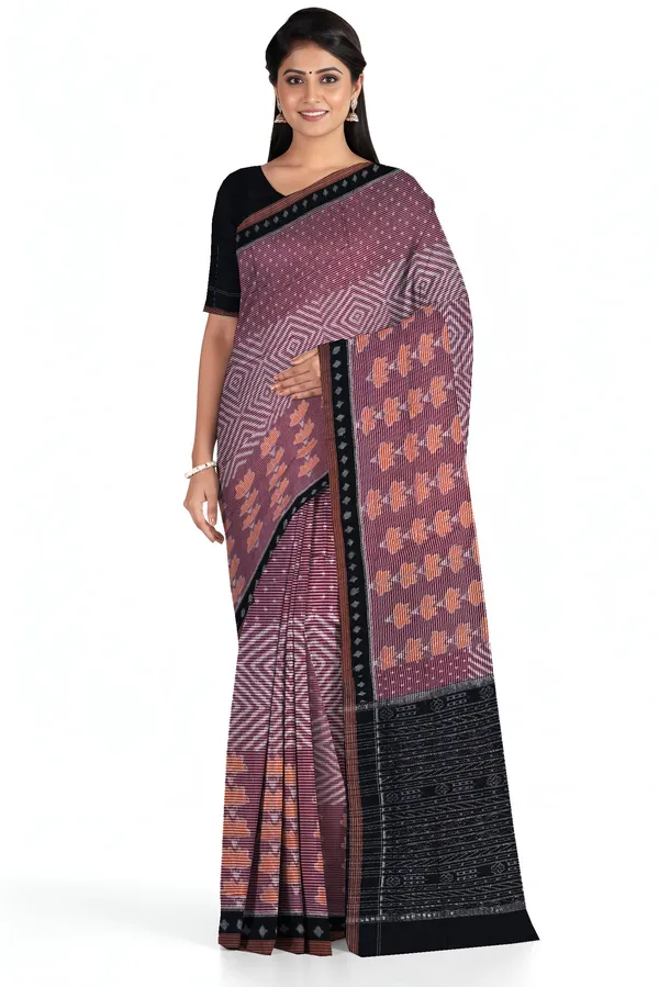 Deep_Maroon_Cotton_Body_Bandha_Gi_Tagged_Odisha_Handloom_Saree_For_Women