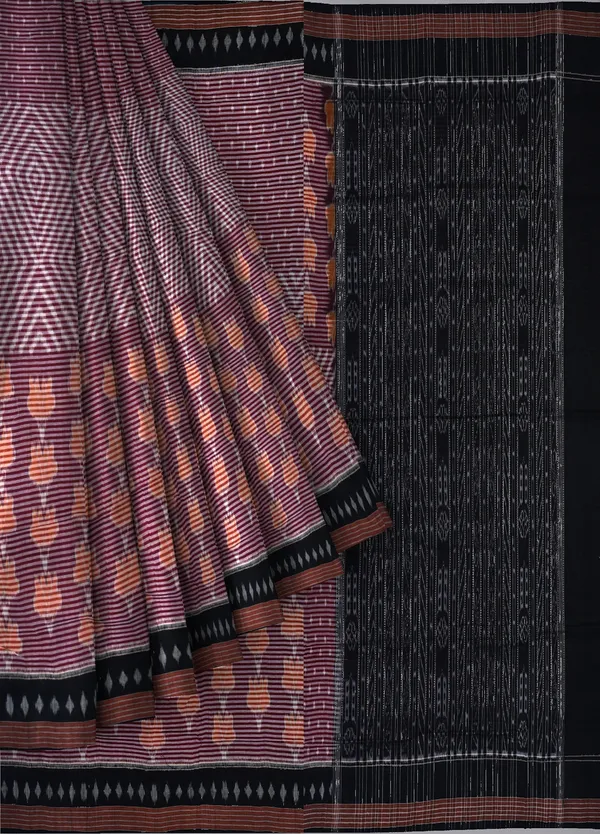 Deep_Maroon_Cotton_Body_Bandha_Gi_Tagged_Odisha_Handloom_Saree_For_Women