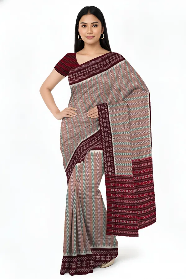 Brown_Green_Cotton_Dhanpatri_Bandha_Saree_For_Women