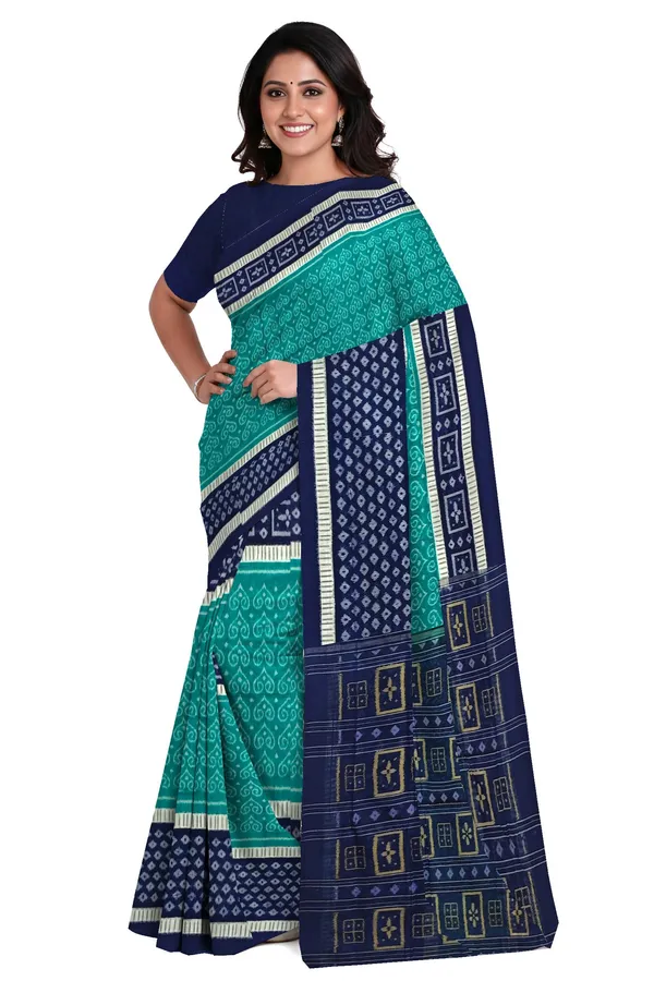 Teal_Green_Cotton_Body_Bandha_Saree_For_Women