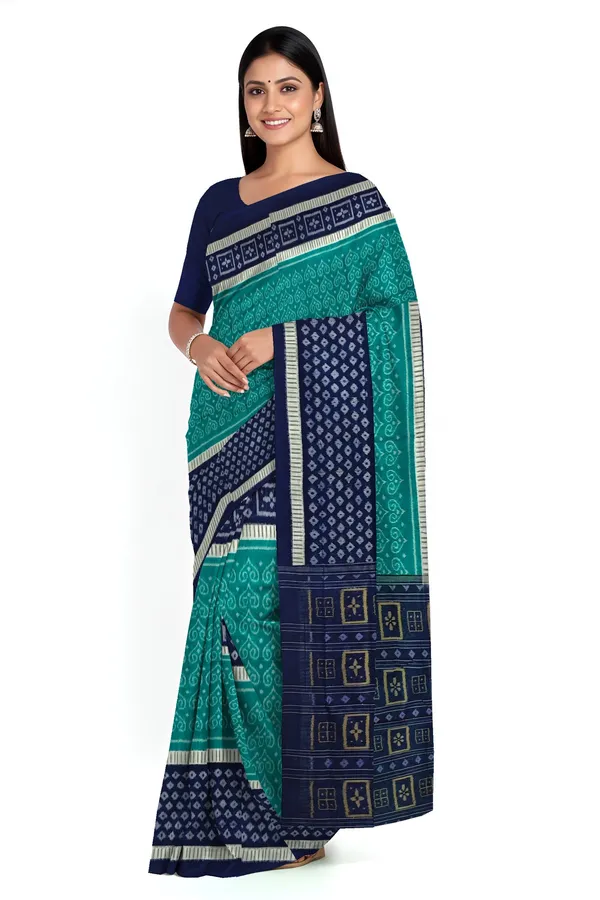 Teal_Green_Cotton_Body_Bandha_Saree_For_Women