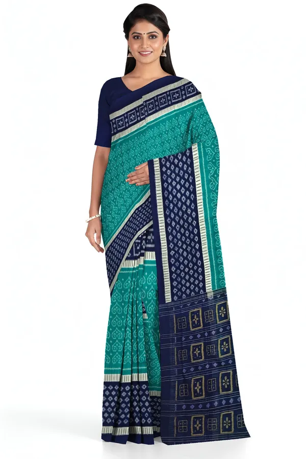 Teal_Green_Cotton_Body_Bandha_Saree_For_Women