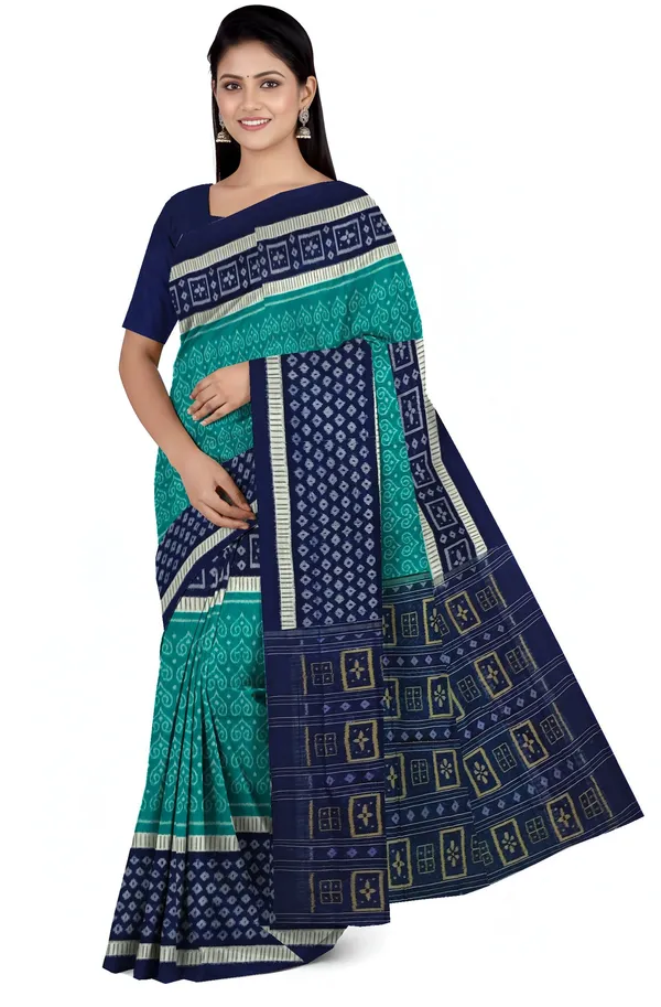 Teal_Green_Cotton_Body_Bandha_Saree_For_Women